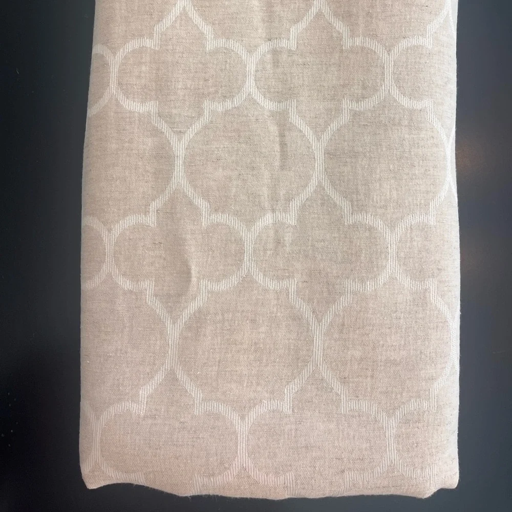 Linen Tablecloth with Cream Geometric Pattern, 54x120”
